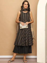 Woven Design flared kurta pallazos dupatta set-JOKPL-D46B