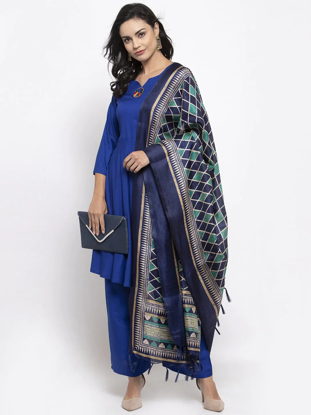 Women Royal-Blue Solid Kurta with Palazzos & Art-Silk Printed Dupatta ( JOKPL D4B 1312 Royal )-JOKPL-D4B-1312