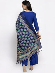 Women Royal-Blue Solid Kurta with Palazzos & Art-Silk Printed Dupatta ( JOKPL D4B 1312 Royal )-JOKPL-D4B-1312