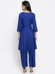 Women Royal-Blue Solid Kurta with Palazzos & Art-Silk Printed Dupatta ( JOKPL D4B 1312 Royal )-JOKPL-D4B-1312