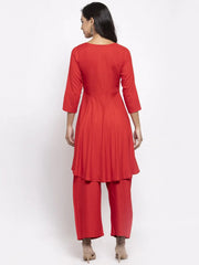Women Red Solid Kurta with Palazzos & Printed Dupatta ( JOKPL D4R 1312 Red )-JOKPL-D4R-1312