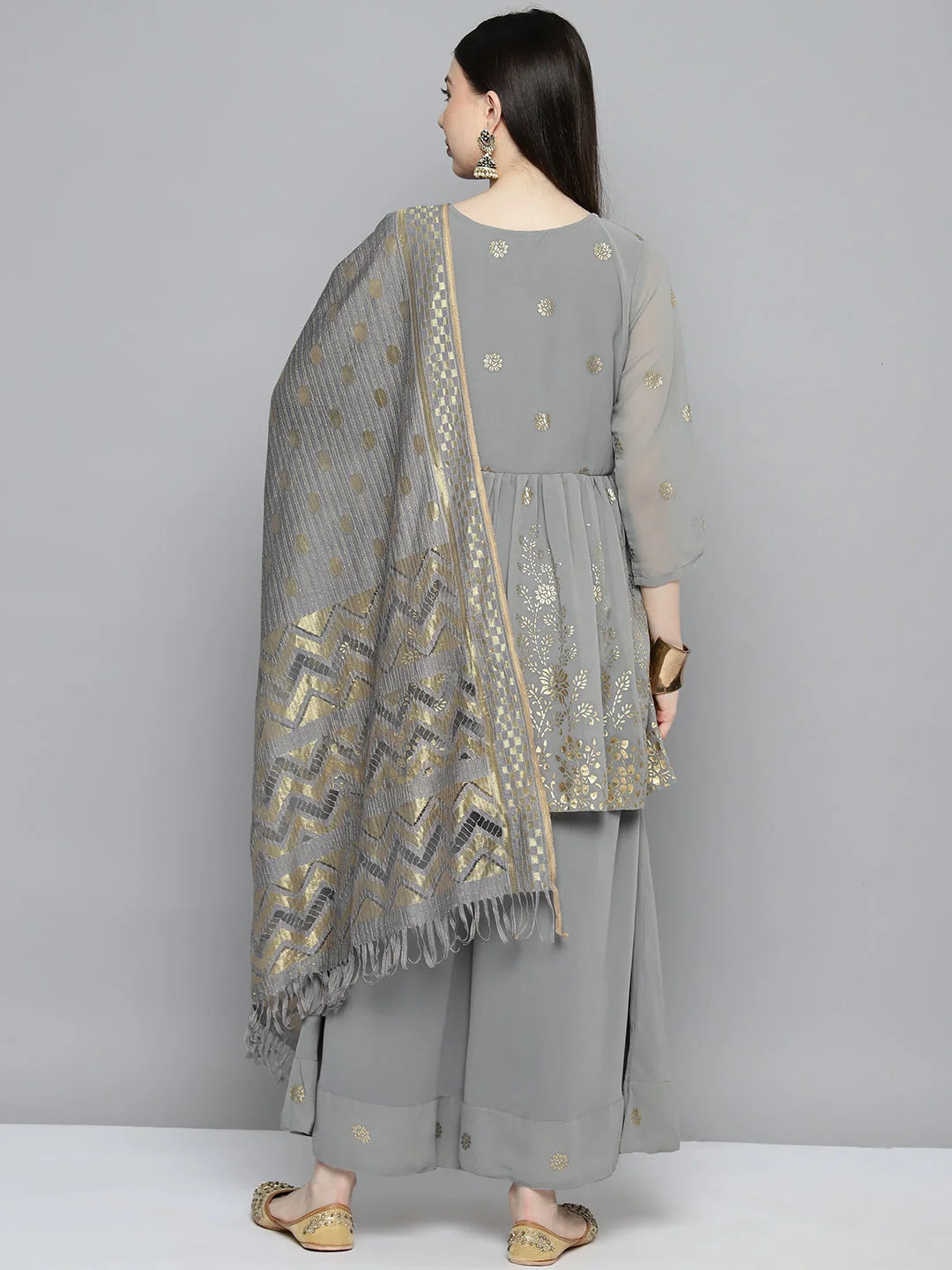 Grey Foil Print Kurta Palazzo Set - Kurta and Palazzo Set for ...