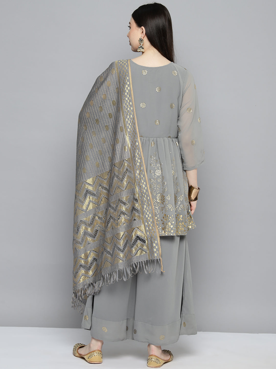 Grey Foil Print Kurta Palazzo Set - Kurta and Palazzo Set for ...