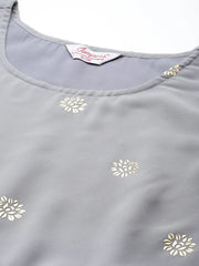 Gorgette Foil Print Kurta palazzo Dupatta Set from ( JOKPL D50Gry 1497 Grey )