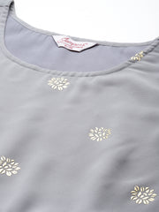 Gorgette Foil Print Kurta palazzo Dupatta Set from ( JOKPL D50Gry 1497 Grey )