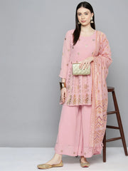Gorgette Foil Print Kurta palazzo Dupatta Set from ( JOKPL D50Pnk 1497 Pink )