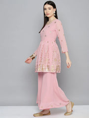 Gorgette Foil Print Kurta palazzo Dupatta Set from ( JOKPL D50Pnk 1497 Pink )