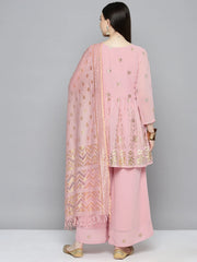 Gorgette Foil Print Kurta palazzo Dupatta Set from ( JOKPL D50Pnk 1497 Pink )
