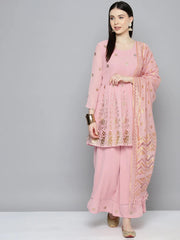 Gorgette Foil Print Kurta palazzo Dupatta Set from ( JOKPL D50Pnk 1497 Pink )