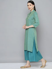 Woven design kurta, pallazos and dupatta set ( JOKPL D51F 1538 Firozi )