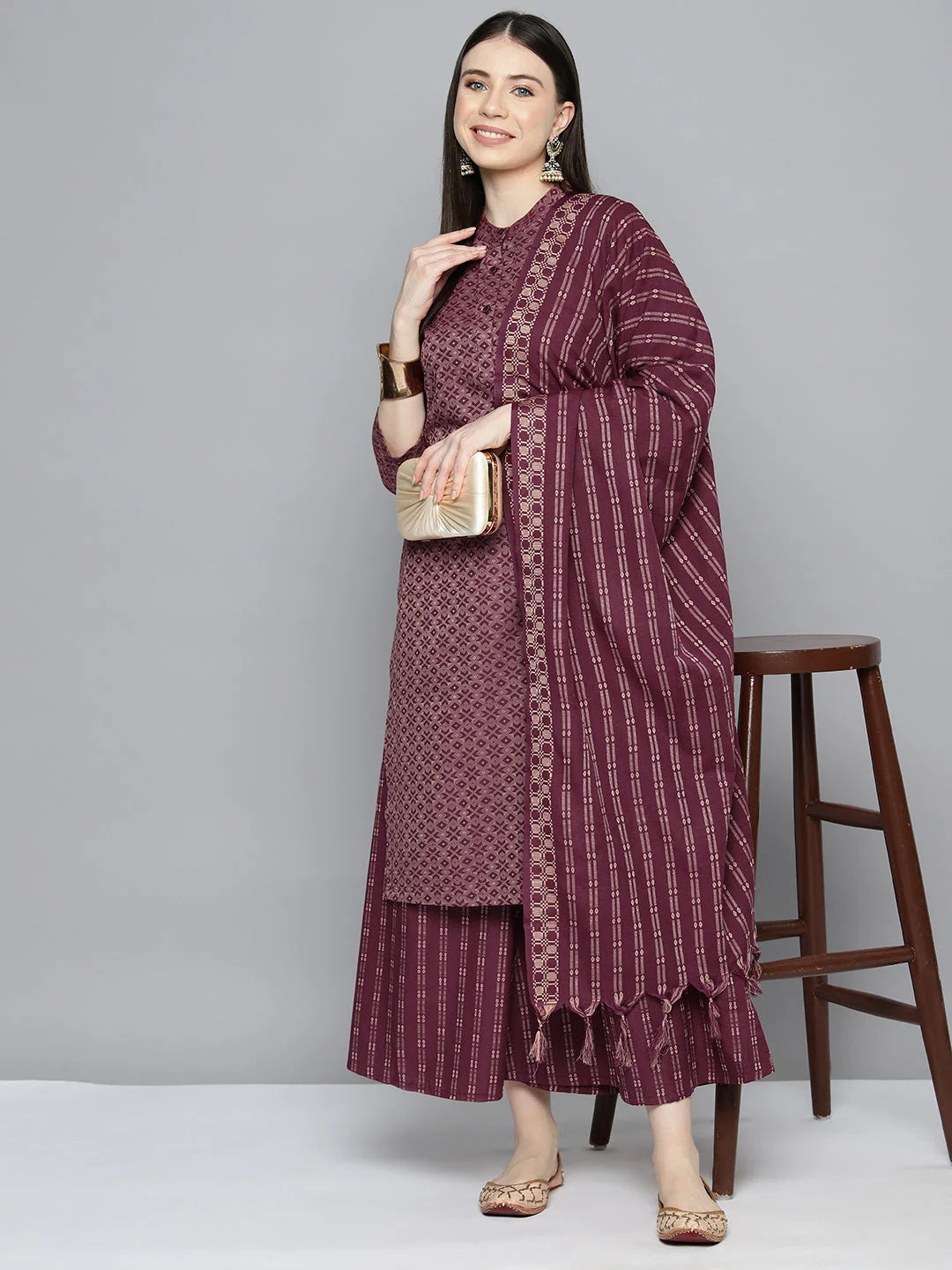 Purple Woven Kurta Palazzo Set - Womenâ€™s Palazzo Sets Online