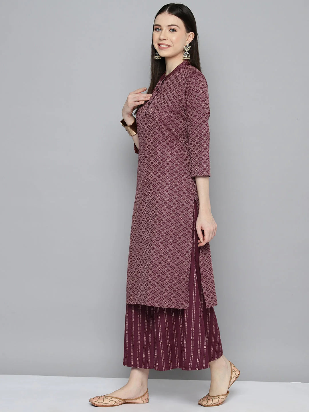 Purple Woven Kurta Palazzo Set - Womenâ€™s Palazzo Sets Online