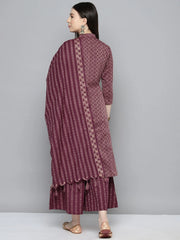 Woven design kurta, pallazos and dupatta set ( JOKPL D51P 1538 Purple )