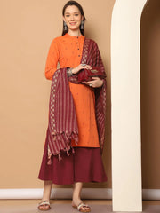 Women Woven Design Orange Kurta with Palazzos & With Dupatta ( JOKPL D51P 1555 Orange )-JOKPL-D51P