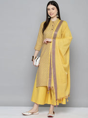 Woven design kurta, pallazos and dupatta set ( JOKPL D51Y 1538 Yellow )