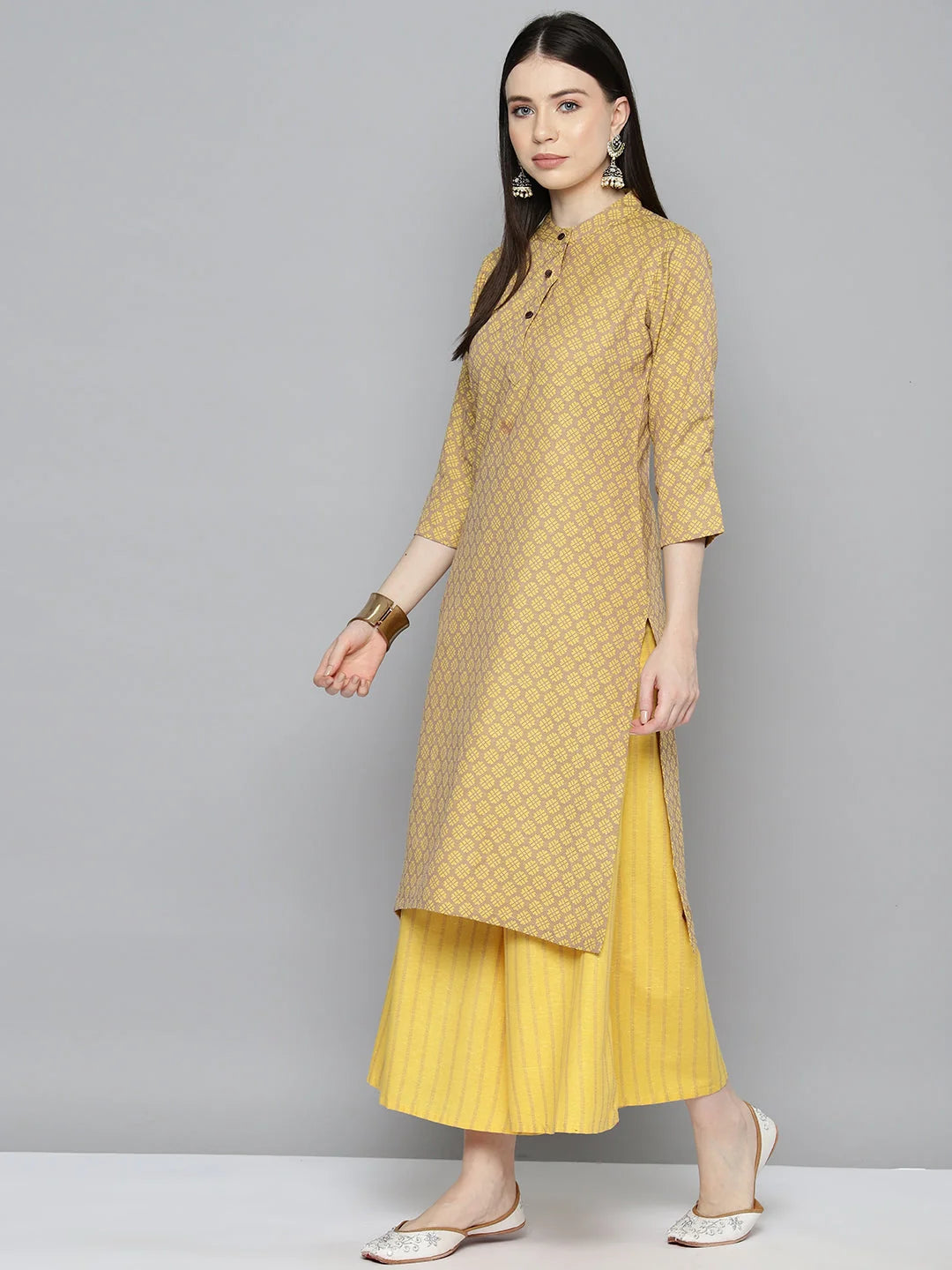 Yellow Woven Kurta Palazzo Set - Stylish Kurta Palazzo Set