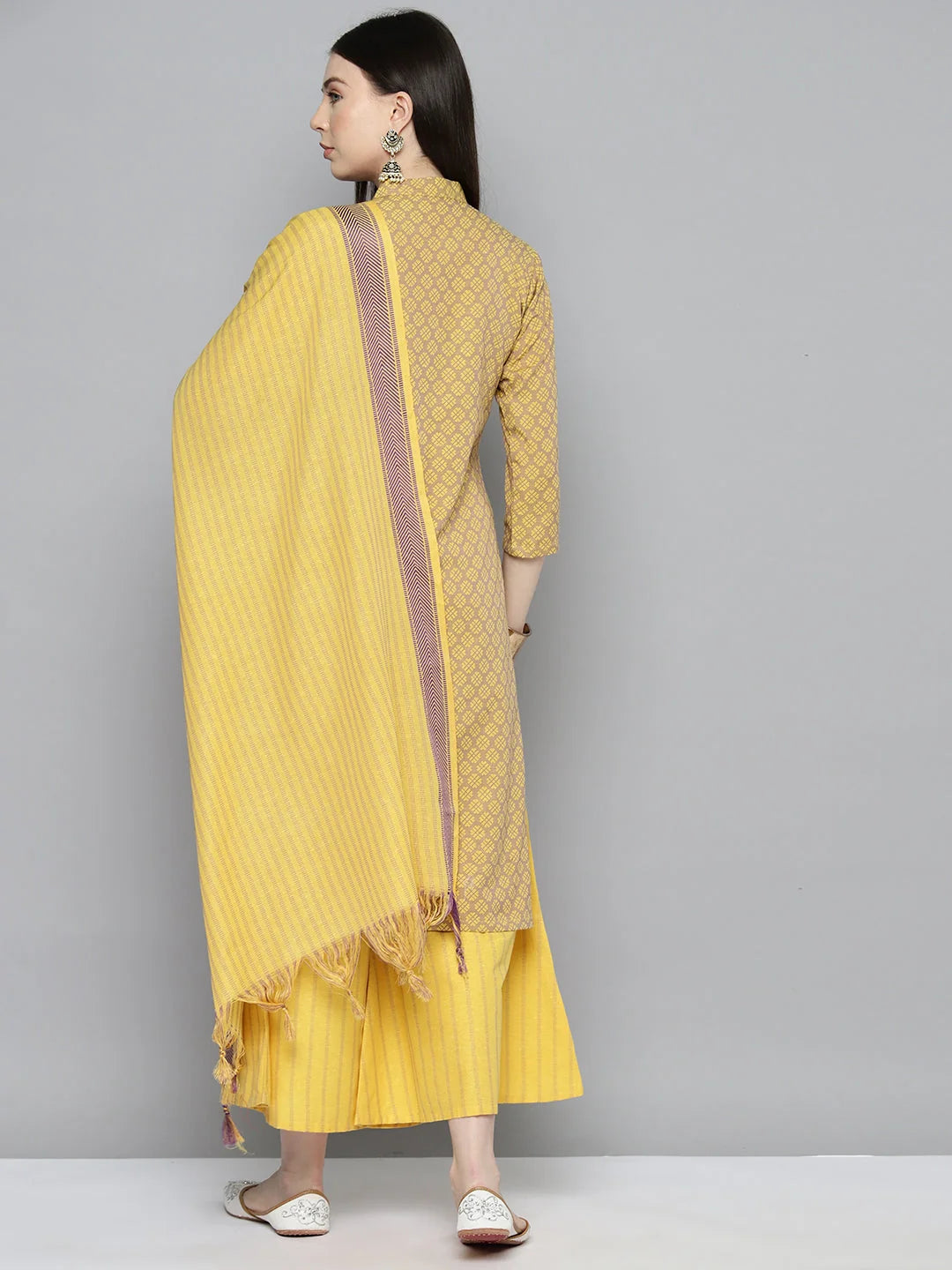 Yellow Woven Kurta Palazzo Set - Stylish Kurta Palazzo Set