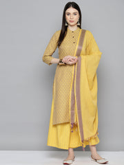 Woven design kurta, pallazos and dupatta set ( JOKPL D51Y 1538 Yellow )