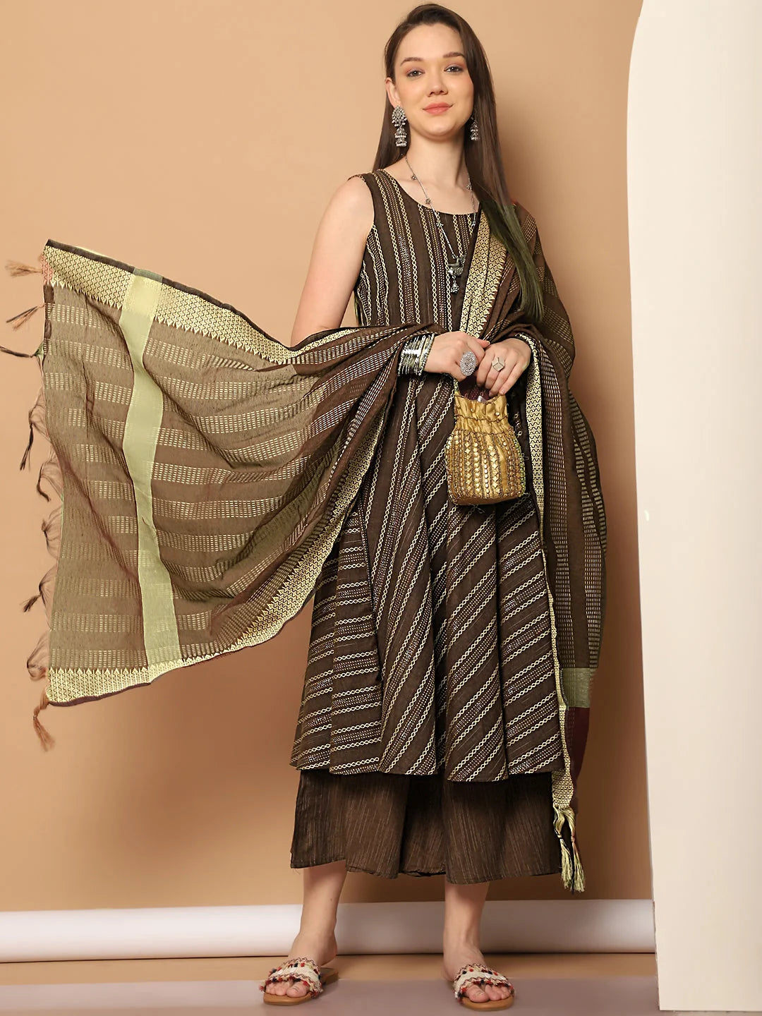 Woven Design Anarkali Kurta Set - Indian Anarkali Kurta