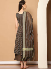 Woven Design flared kurta pallazos dupatta set-JOKPL-D56BR