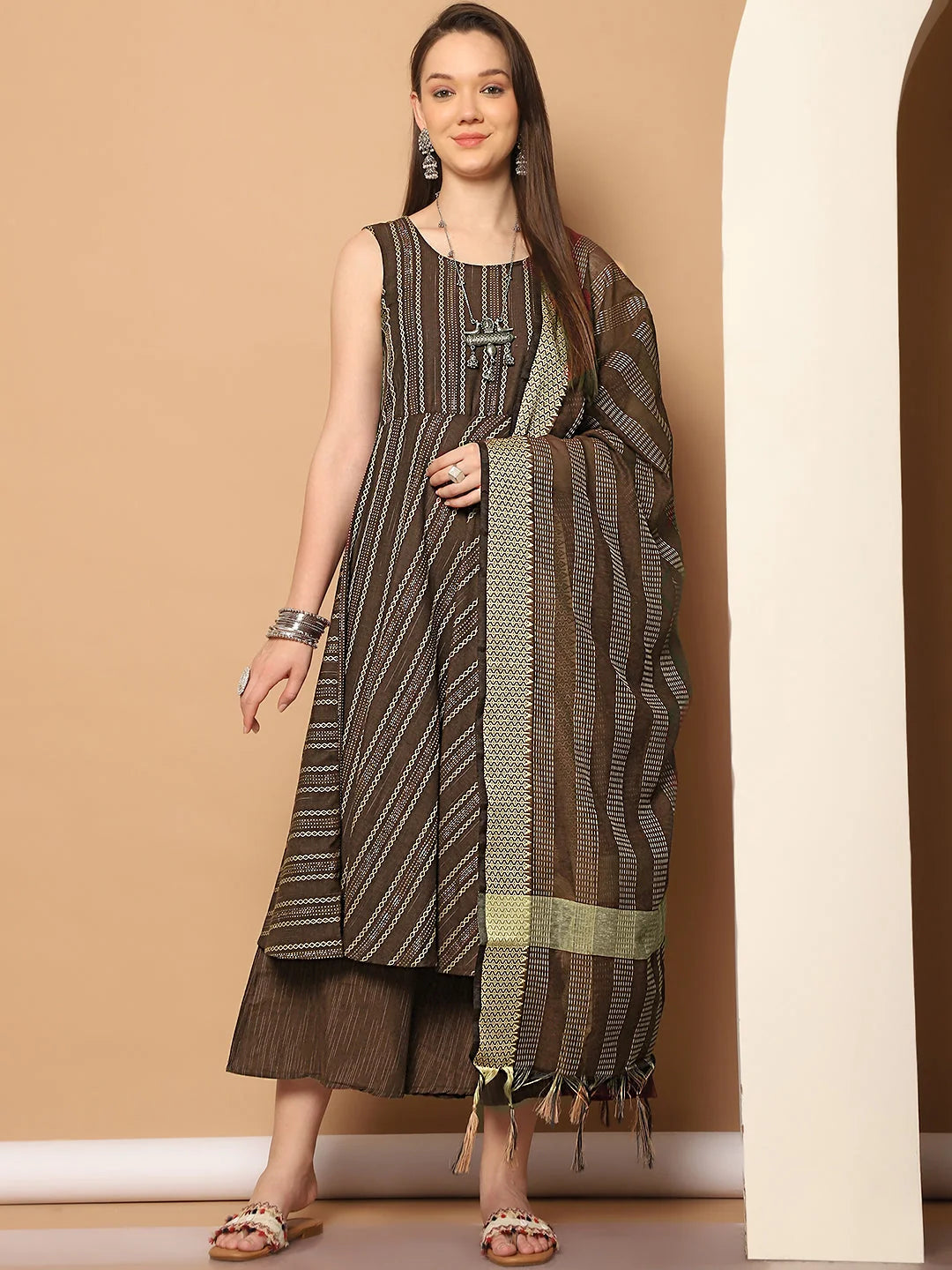 Woven Design Anarkali Kurta Set - Indian Anarkali Kurta