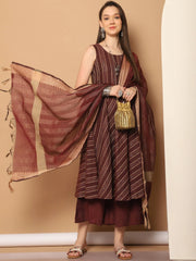 Women Woven Design Kantha Work Kurta with Palazzos & With Dupatta ( JOKPL D56M 1554 Maroon )-JOKPL-D56M