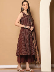 Women Woven Design Kantha Work Kurta with Palazzos & With Dupatta ( JOKPL D56M 1554 Maroon )-JOKPL-D56M