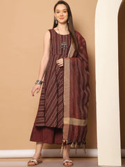 Women Woven Design Kantha Work Kurta with Palazzos & With Dupatta ( JOKPL D56M 1554 Maroon )-JOKPL-D56M