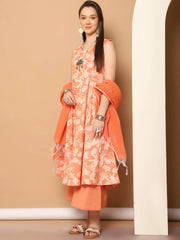 Printed orange flared kurta pallazos dupatta set ( JOKPL D56O 1546 Orange )-JOKPL-D56O