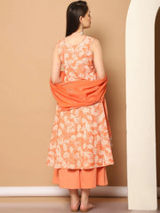 Printed orange flared kurta pallazos dupatta set ( JOKPL D56O 1546 Orange )-JOKPL-D56O