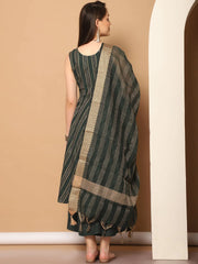 Women Olive Green Woven Design Kantha Work Kurta with Palazzos & With Dupatta ( JOKPL D56O 1554 Olive )-JOKPL-D56O