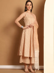 Women Brown Woven Design Flared Kurta with Palazzos & With Dupatta ( JOKPL D59BR 1553 Brown )-JOKPL-D59BR