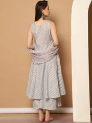 Women Grey Woven Design Flared Kurta with Palazzos & With Dupatta ( JOKPL D59GR 1553 Grey )-JOKPL-D59GR
