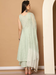 Women Green Woven Design Flared Kurta with Palazzos & With Dupatta ( JOKPL D59G 1553 Green )-JOKPL-D59G