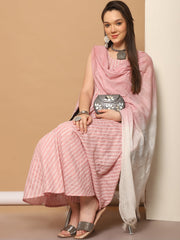 Women Pink Woven Design Flared Kurta with Palazzos & With Dupatta ( JOKPL D59P 1553 Pink )-JOKPL-D59P