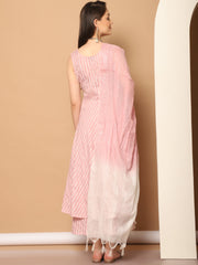 Women Pink Woven Design Flared Kurta with Palazzos & With Dupatta ( JOKPL D59P 1553 Pink )-JOKPL-D59P