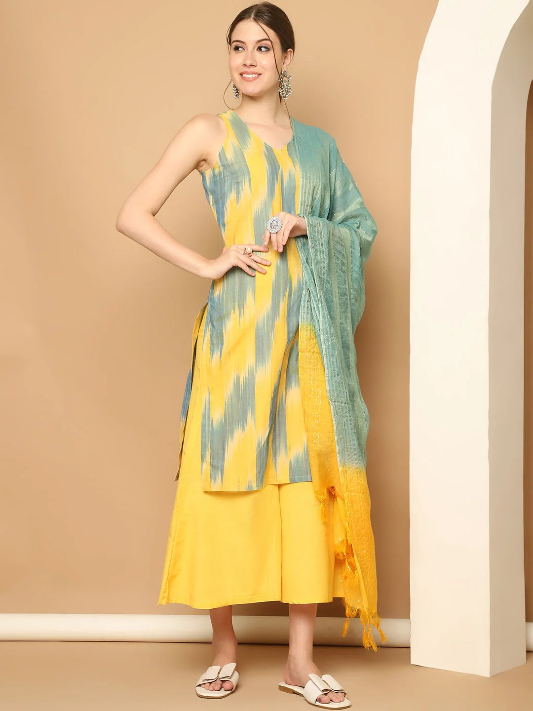 Yellow Printed Kurta Palazzo Set | Women's Palazzo Sets