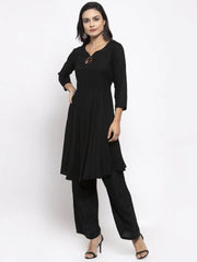 Women Black & Red Solid Kurta with Palazzos & Printed Dupatta ( JOKPL D5B 1312 Black )-JOKPL-D5B-1312
