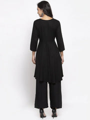 Women Black & Red Solid Kurta with Palazzos & Printed Dupatta ( JOKPL D5B 1312 Black )-JOKPL-D5B-1312