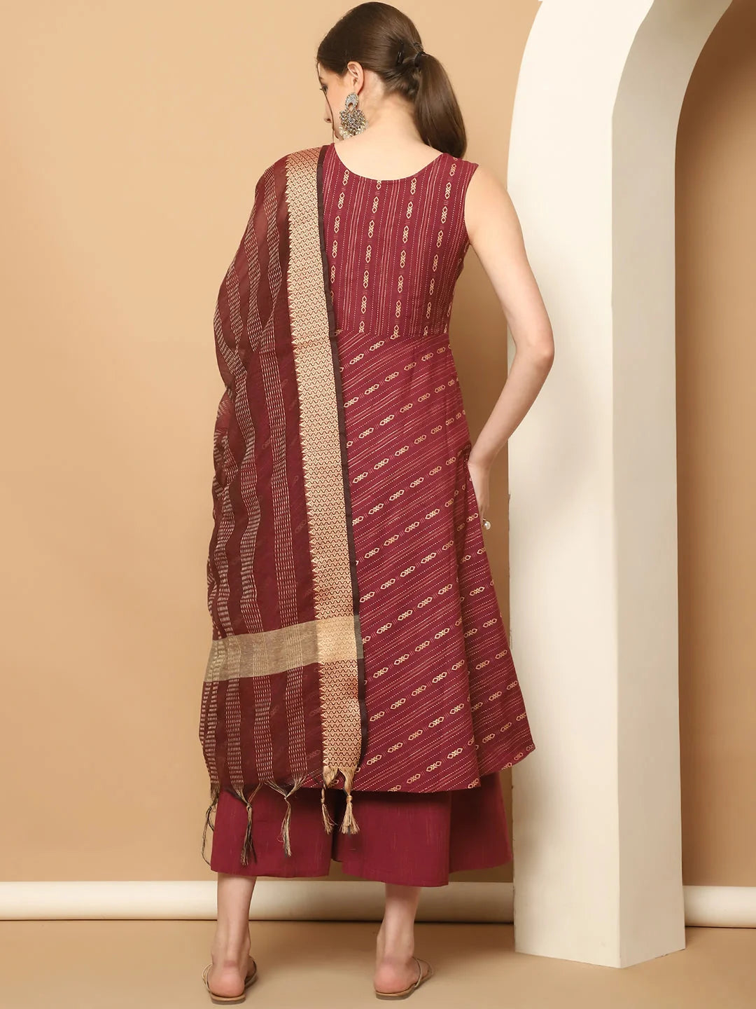 Maroon Kantha Anarkali Kurta Set | Indian Anarkali Kurta