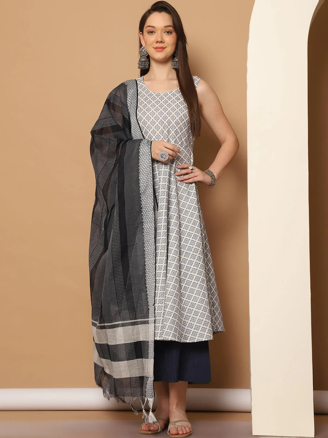 Navy Blue Printed Anarkali Kurta Set | Indian Kurta For Women