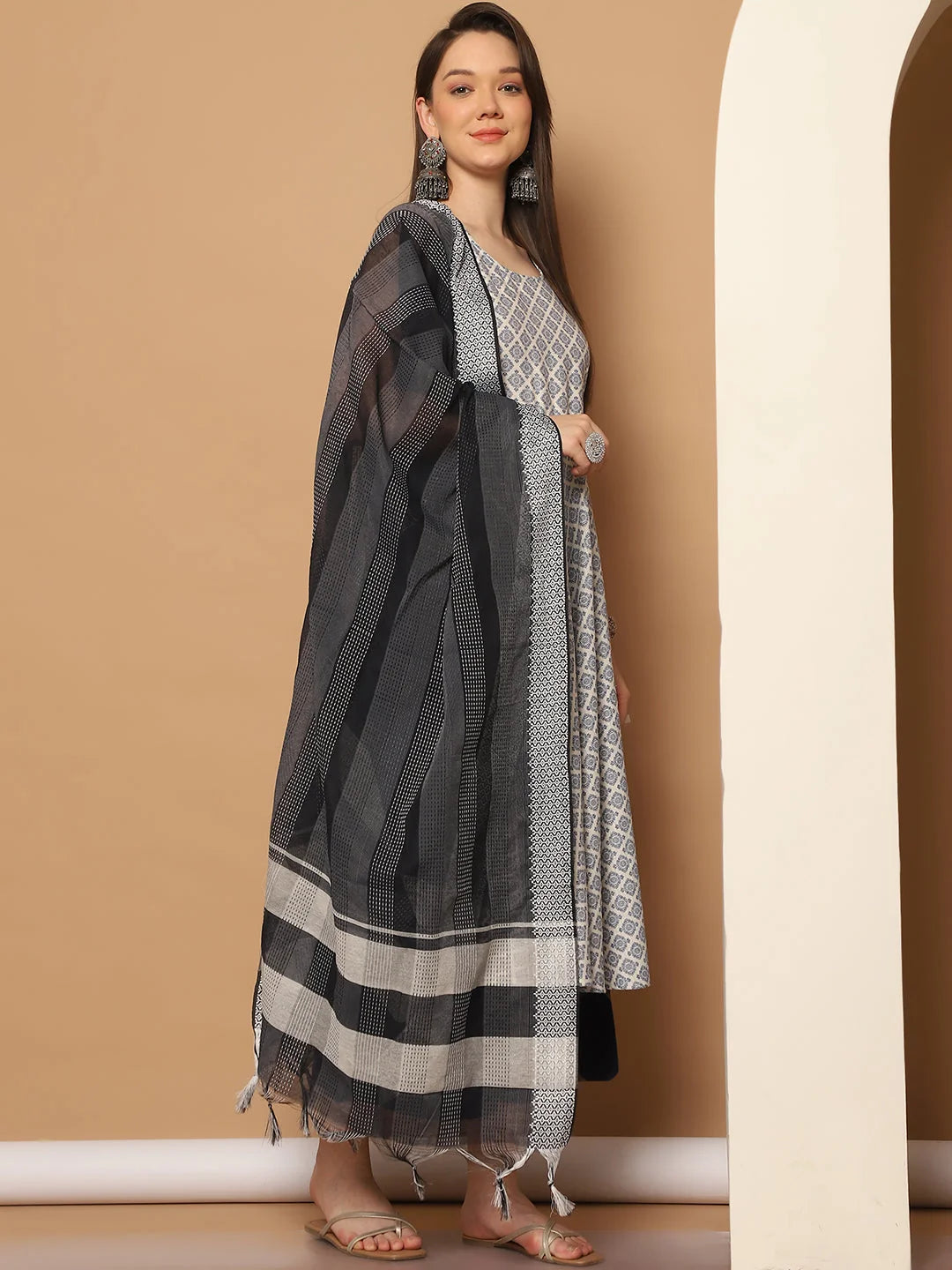 Navy Blue Printed Anarkali Kurta Set | Indian Kurta For Women