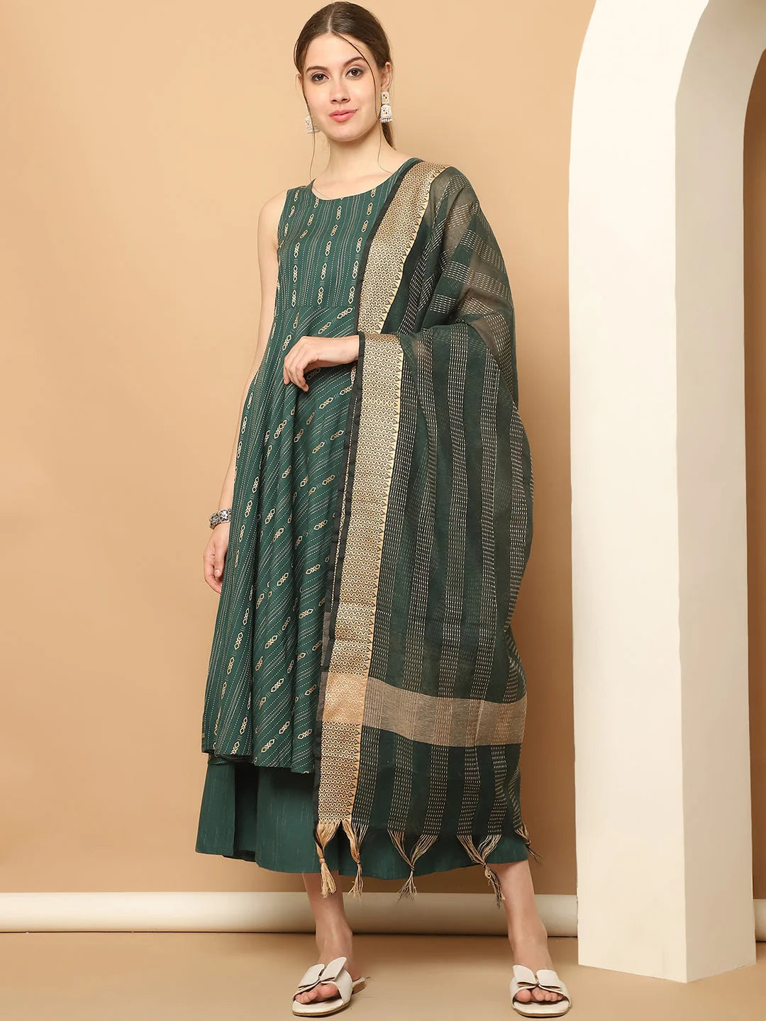 Green Kantha Anarkali Kurta Set | Anarkali Kurta for Women