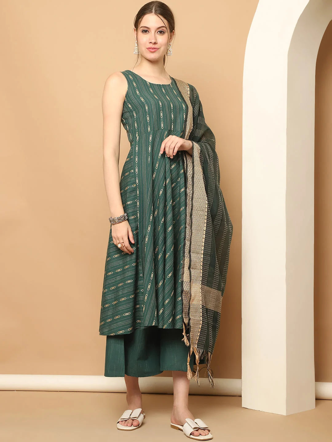 Green Kantha Anarkali Kurta Set | Anarkali Kurta for Women