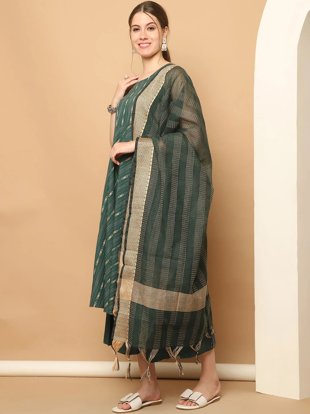Green Kantha Anarkali Kurta Set | Anarkali Kurta for Women