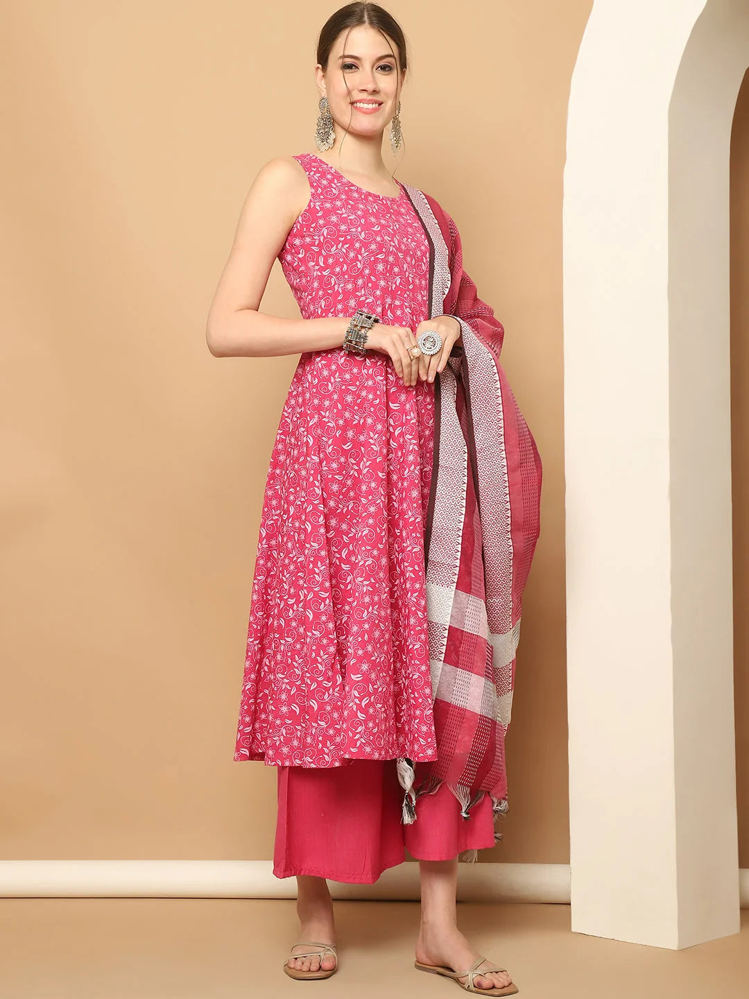 Pink Printed Anarkali Kurta Set | Indian Anarkali Kurta