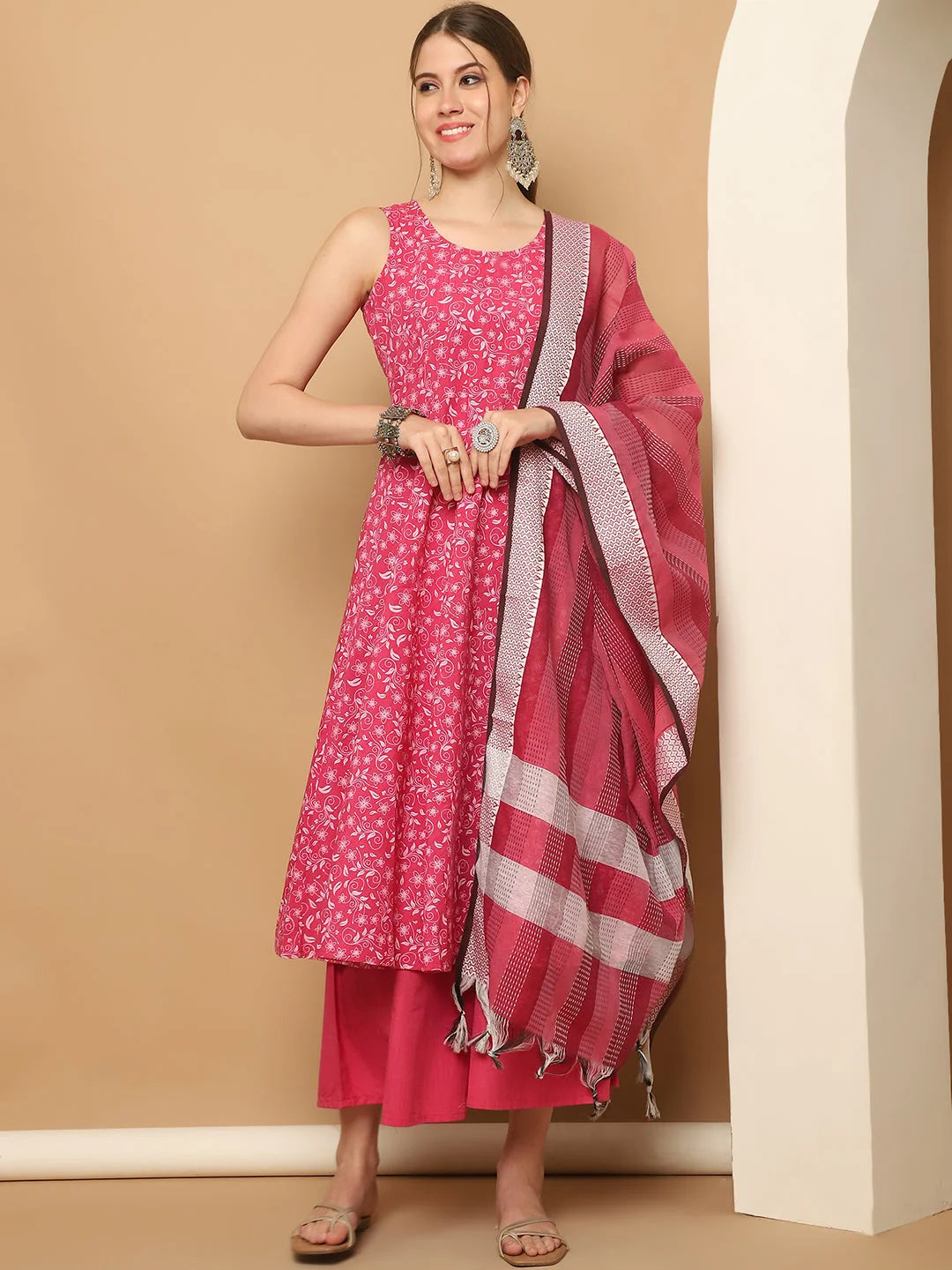 Pink Printed Anarkali Kurta Set | Indian Anarkali Kurta