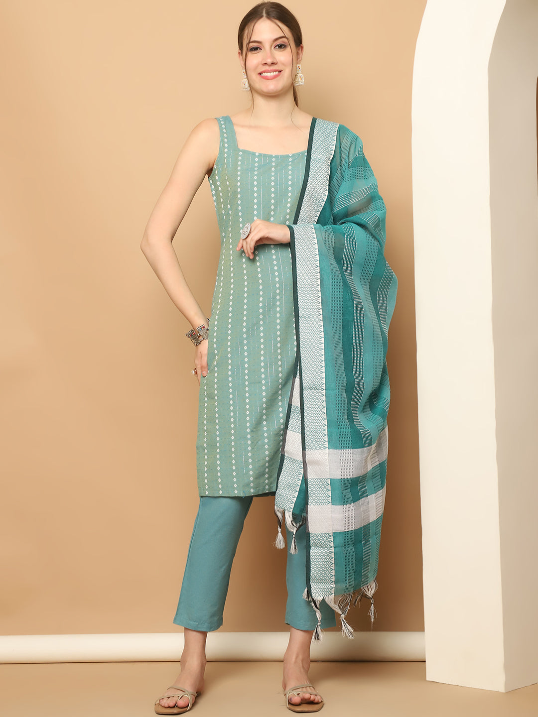 Green Dobby Kurta Palazzo Set | Women's Palazzo Sets