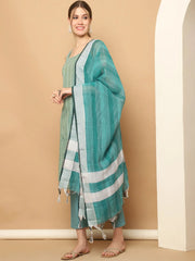 Green Dobby Kurta with pallazos dupatta set ( JOKPL D61Ra 1563 Rama )