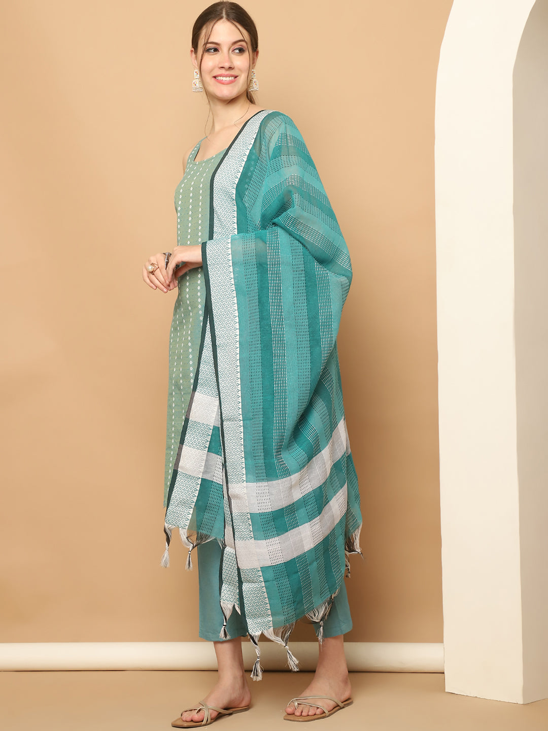 Green Dobby Kurta Palazzo Set | Women's Palazzo Sets